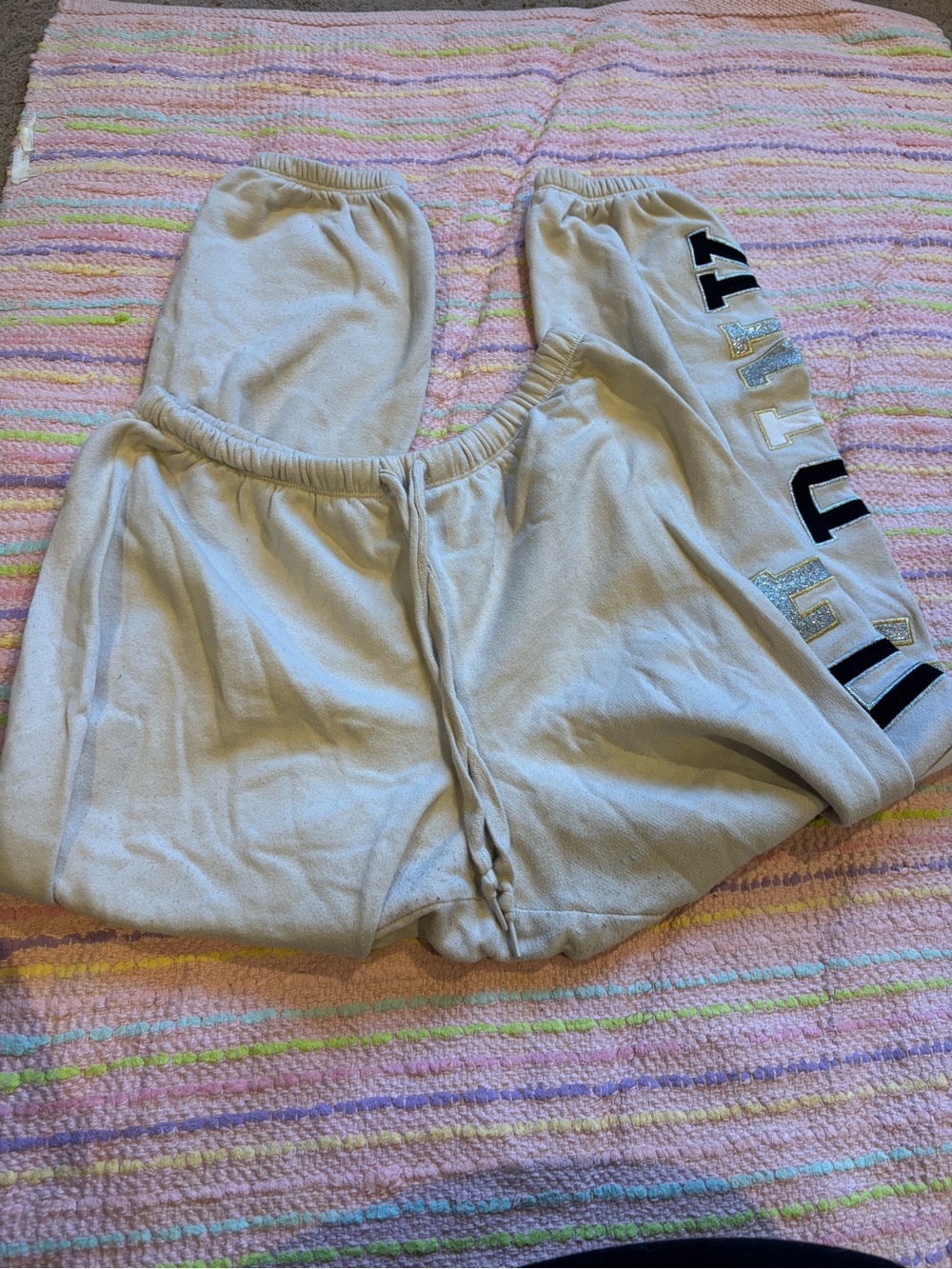 PINK Victoria's Secret Light Gray Track Joggers with Black Lettering